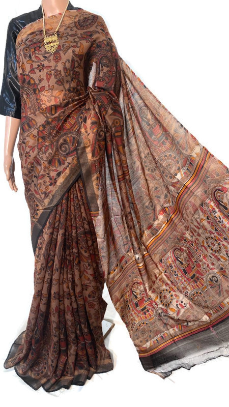 Pure Munga Tussar Silk Sarees, With Madhubani Print - Silk Material, Casual Wear, Woven Pattern | Suitable For Rainy, Spring, Summer, And Winter Seasons