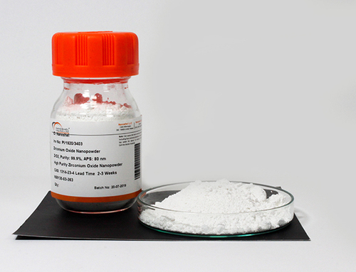 Zirconium Oxide Nanopowder - ZrO2, Purity: 99.9%, APS: 80nm, Color: White, Density: 5.68 g/cm3 | Nanoshel Grade, Insoluble in Water