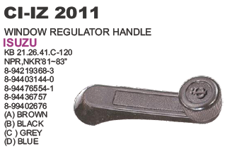 Window Regulator Handle Isuzu - Local Part No: 602, 4 Wheeler Vehicle Type, Warranty Included, Available in Black and Grey Colors