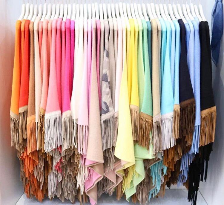 All Color Cashmere Knitted Poncho With Leather Suede Tussle Or Fringes Poncho