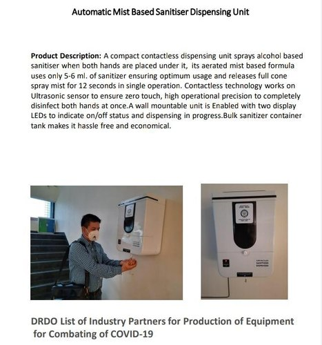 White Oak Mist Automation Mist Based Sanitizer Dispenser Unit
