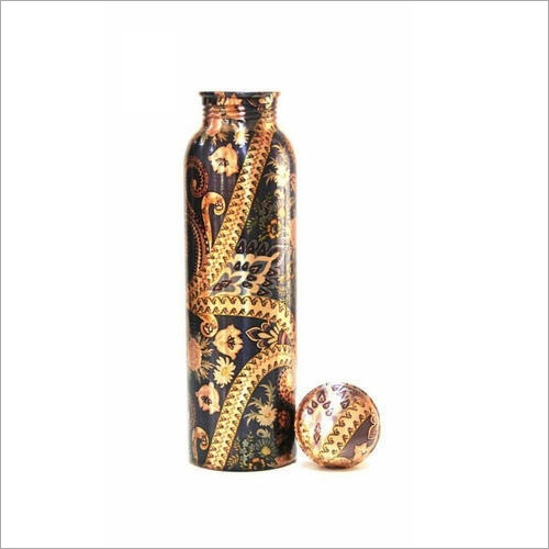 950ml Designer Print Copper Water Bottle - Leak Proof, Box Packaging | Painted Surface Treatment for Stylish Storage