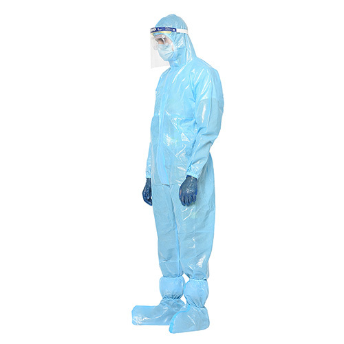 Blue Disposable Coverall With Face Shield And Goggles
