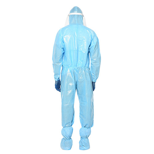 Blue Disposable Coverall With Face Shield And Goggles