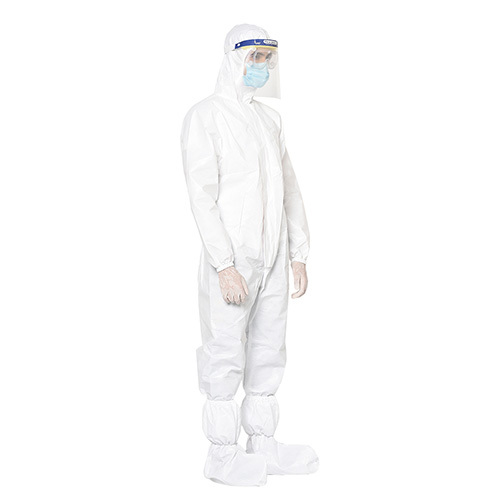 White Disposable Coverall With Face Shield And Goggles
