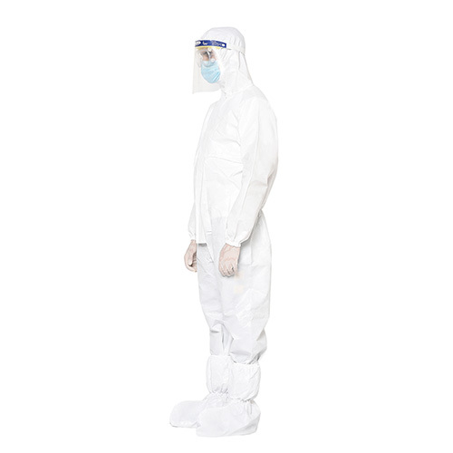 White Disposable Coverall With Face Shield And Goggles