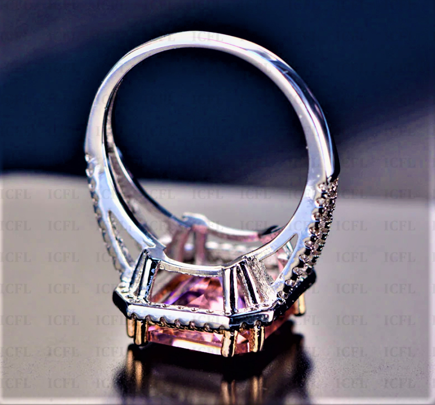 Radiant Cut Pink Simulated Diamond Halo Engagement 925 Sterling Silver Ring Gender: Women