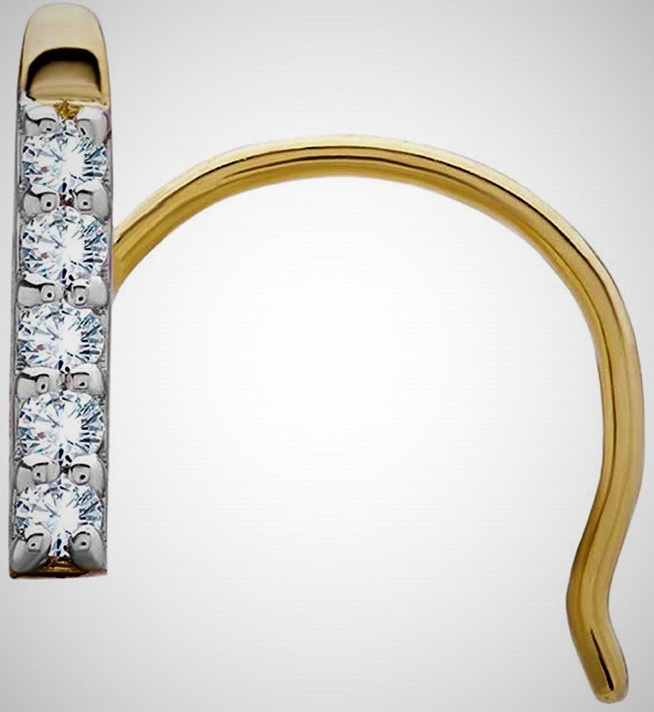 1.4mm Round Cut Forever Brilliant Moissanite Solitaire Wire Nose Pin 14k Yellow Gold Gender: Women