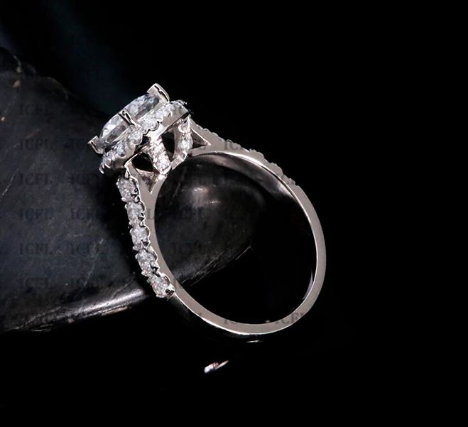 8mm Round Cut Simulated Diamond Halo Engagement Ring, 925 Sterling Silver Ring Gender: Women