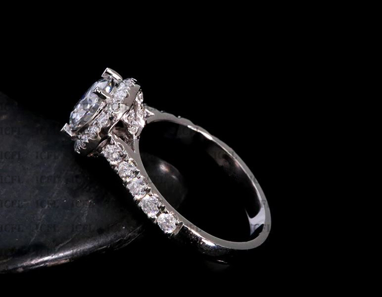 8mm Round Cut Simulated Diamond Halo Engagement Ring, 925 Sterling Silver Ring Gender: Women