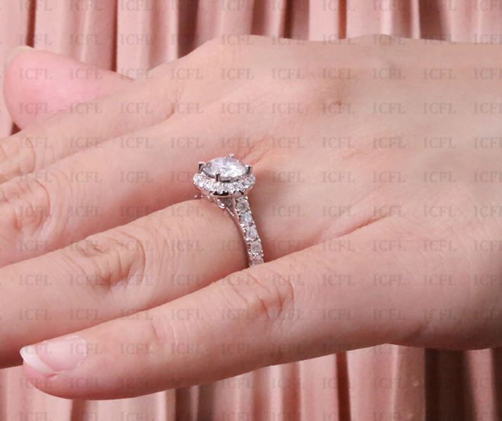 8mm Round Cut Simulated Diamond Halo Engagement Ring, 925 Sterling Silver Ring Gender: Women