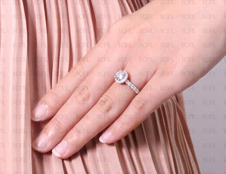 8mm Round Cut Simulated Diamond Halo Engagement Ring, 925 Sterling Silver Ring Gender: Women