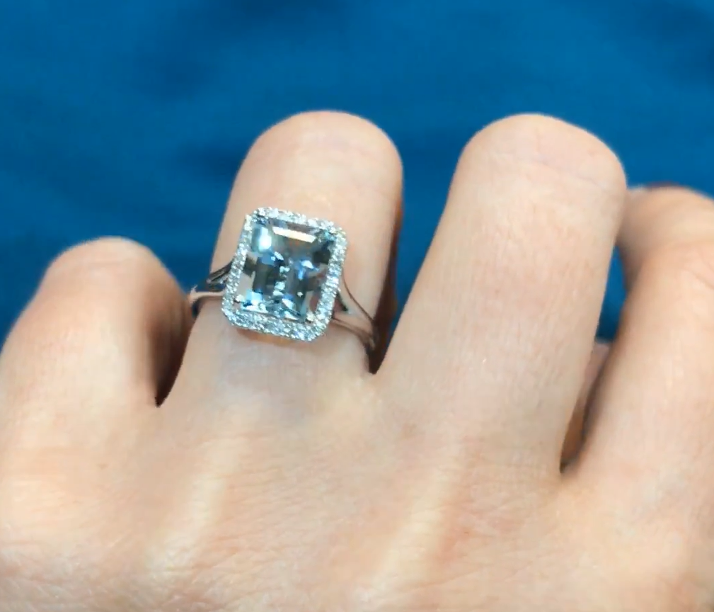 Emerald Cut Aquamarine Halo Engagement Ring 925 Sterling Silver Ring Gender: Women