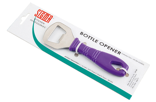 Bottle Opener - Stainless Steel & ABS Plastic, 5.6'' H x 1.75'' W x 0.55'' D , Purple Color, 1 lb Weight, Convenient Grip Design