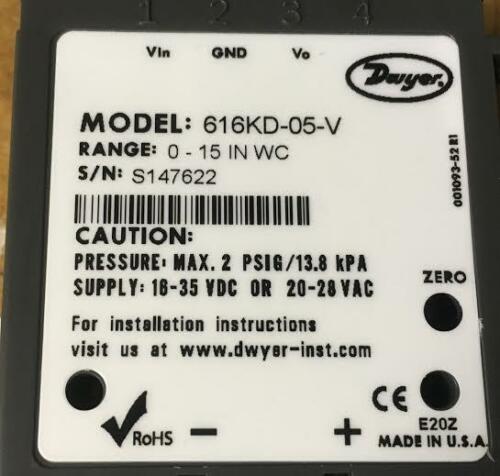 Dwyer 616kd-a-08 Differential Pressure Transmitter Accuracy: +/- 0.25% %