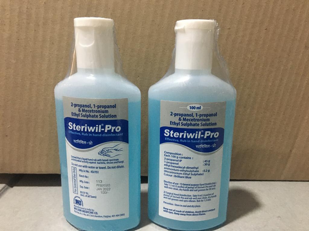 Steriwil Pro Hand Sanitizer - Alcohol Based Liquid, 1-propanol & 2-propanol Blend, Blue Color | Effective Against Covid, Contains Mesotronium Ethyl Sulphate