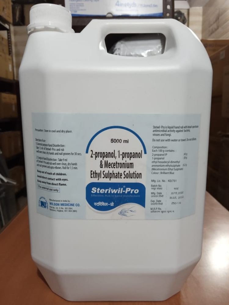 Steriwil Pro Hand Sanitizer - Alcohol Based Liquid, 1-propanol & 2-propanol Blend, Blue Color | Effective Against Covid, Contains Mesotronium Ethyl Sulphate