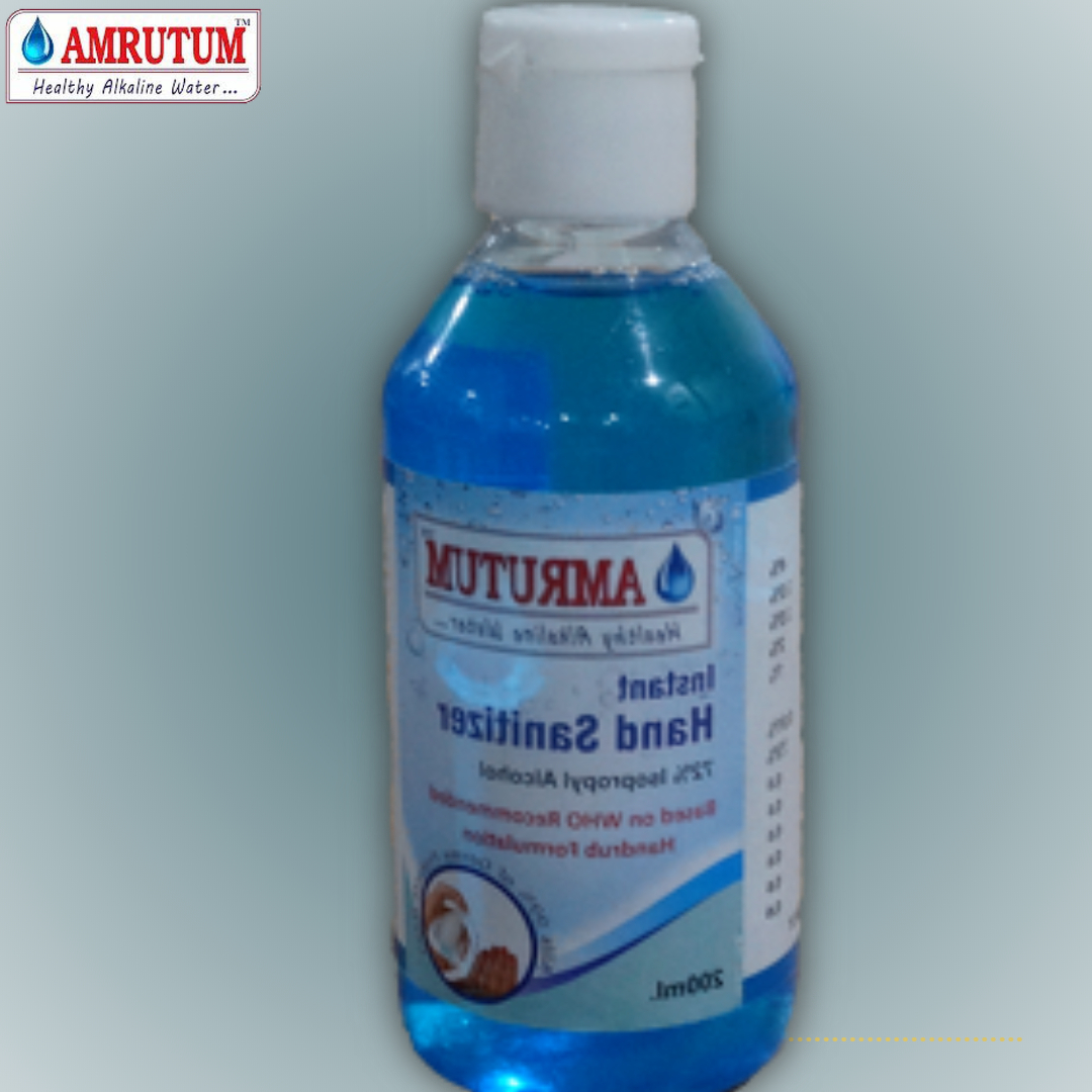Amrutum Alcohol Based 200 Ml Liquid Hand Sanitizer - 72% Isopropyl Alcohol, Blue Flip Top Cover, Effective Against 99.9% Germs, External Use
