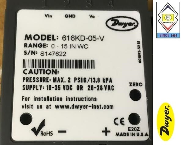 Dwyer 616kd-a-13-v Differential Pressure Transmitter Accuracy: +/- 0.25% Fs %