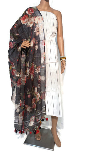 इंडियन प्योर लाइन बाय लिनन 120 काउंट टॉप (2.5 मीटर, चौड़ाई 44") डिजिटल प्रिंटेड प्योर लिनन लॉन्ग दुपट्टे के साथ.