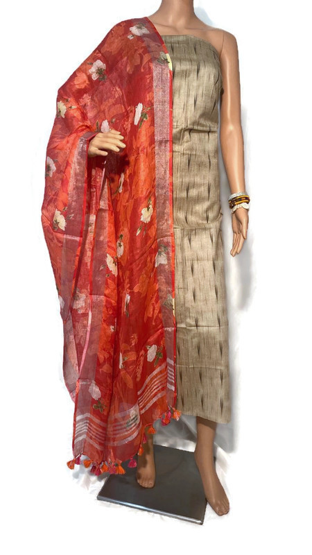 Pure Linen Digital Printed Long Dupatta Set - 120 Count Top (2.5 Mtrs, Width 44") | Traditional Indian Ethnic Wear, All-season Versatility