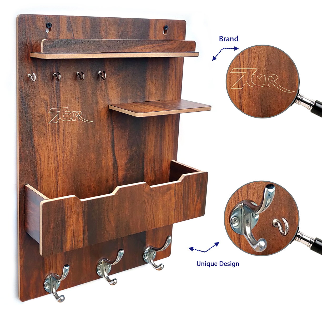 Wood 3 Hook Multipurpose Key Holder