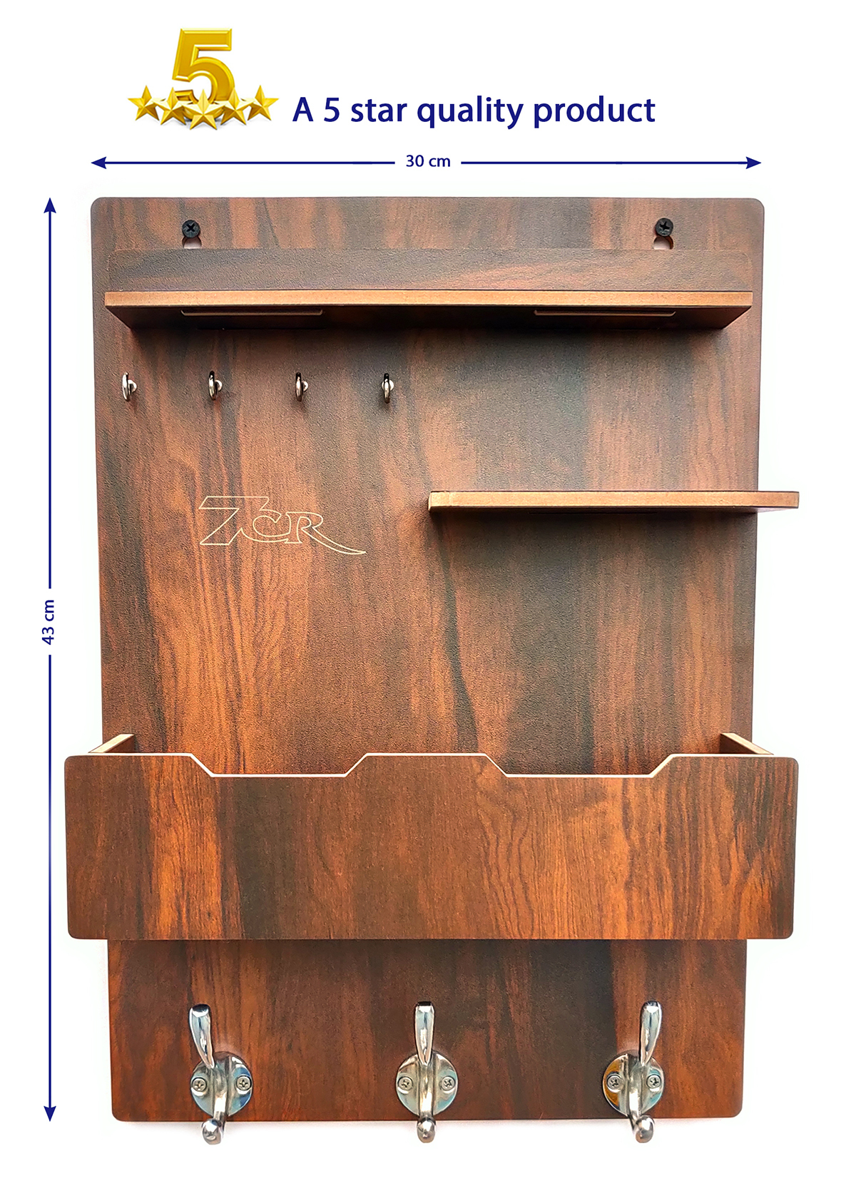 Wood 3 Hook Multipurpose Key Holder