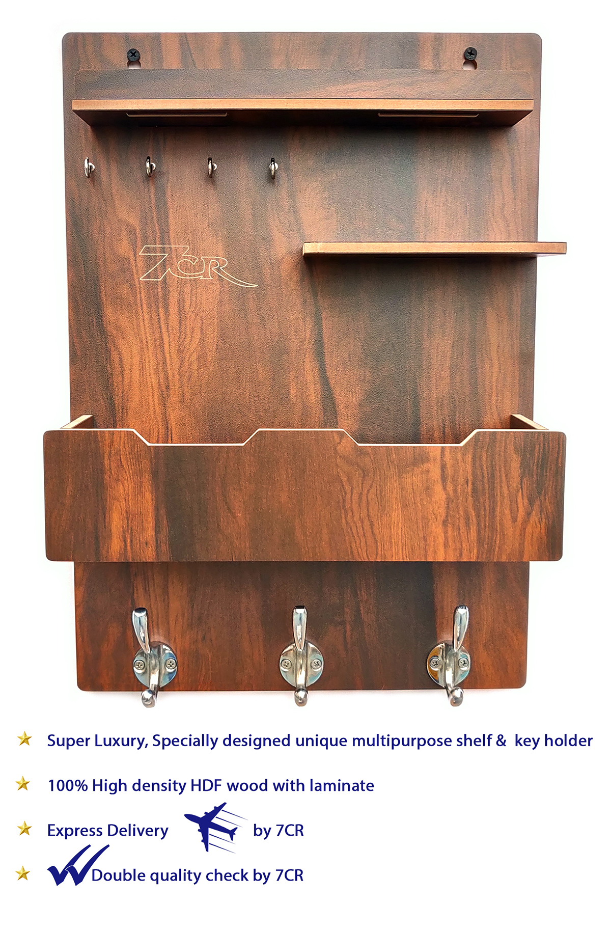 Wood 3 Hook Multipurpose Key Holder