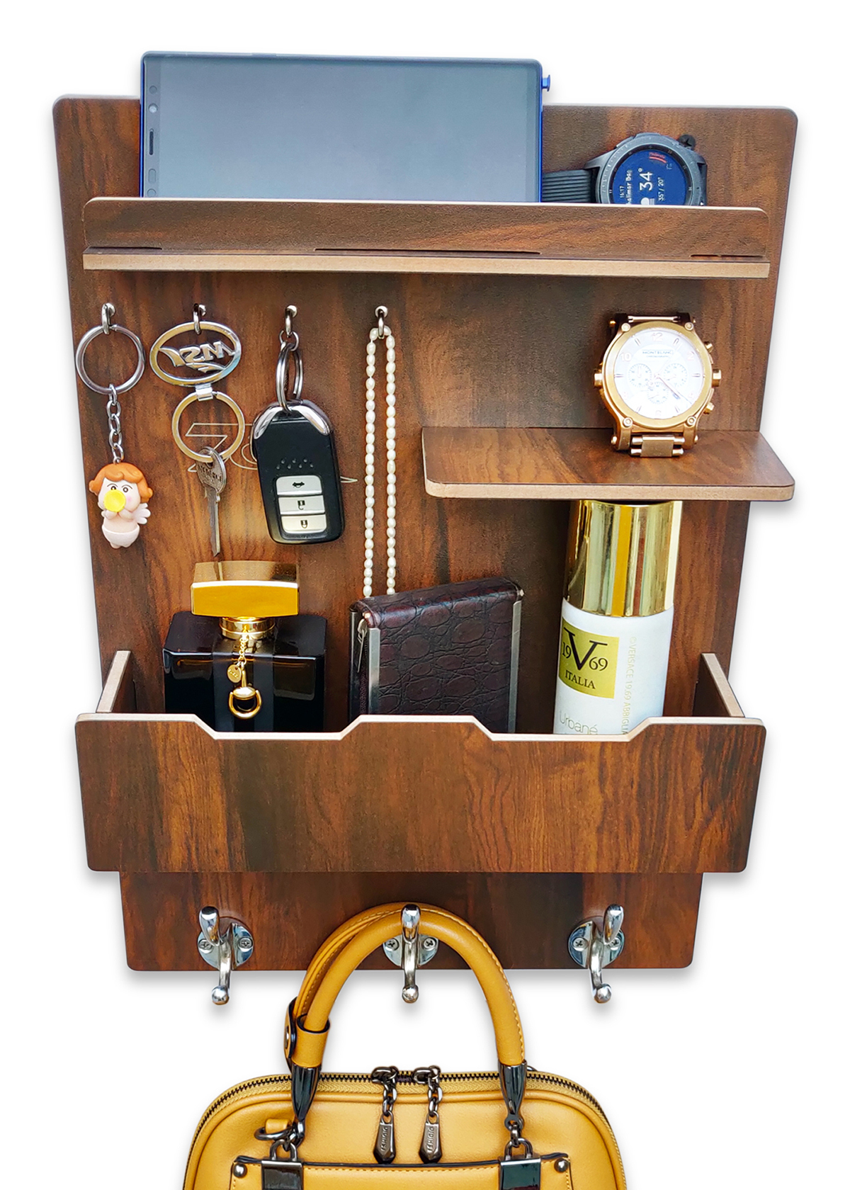 Wood 3 Hook Multipurpose Key Holder