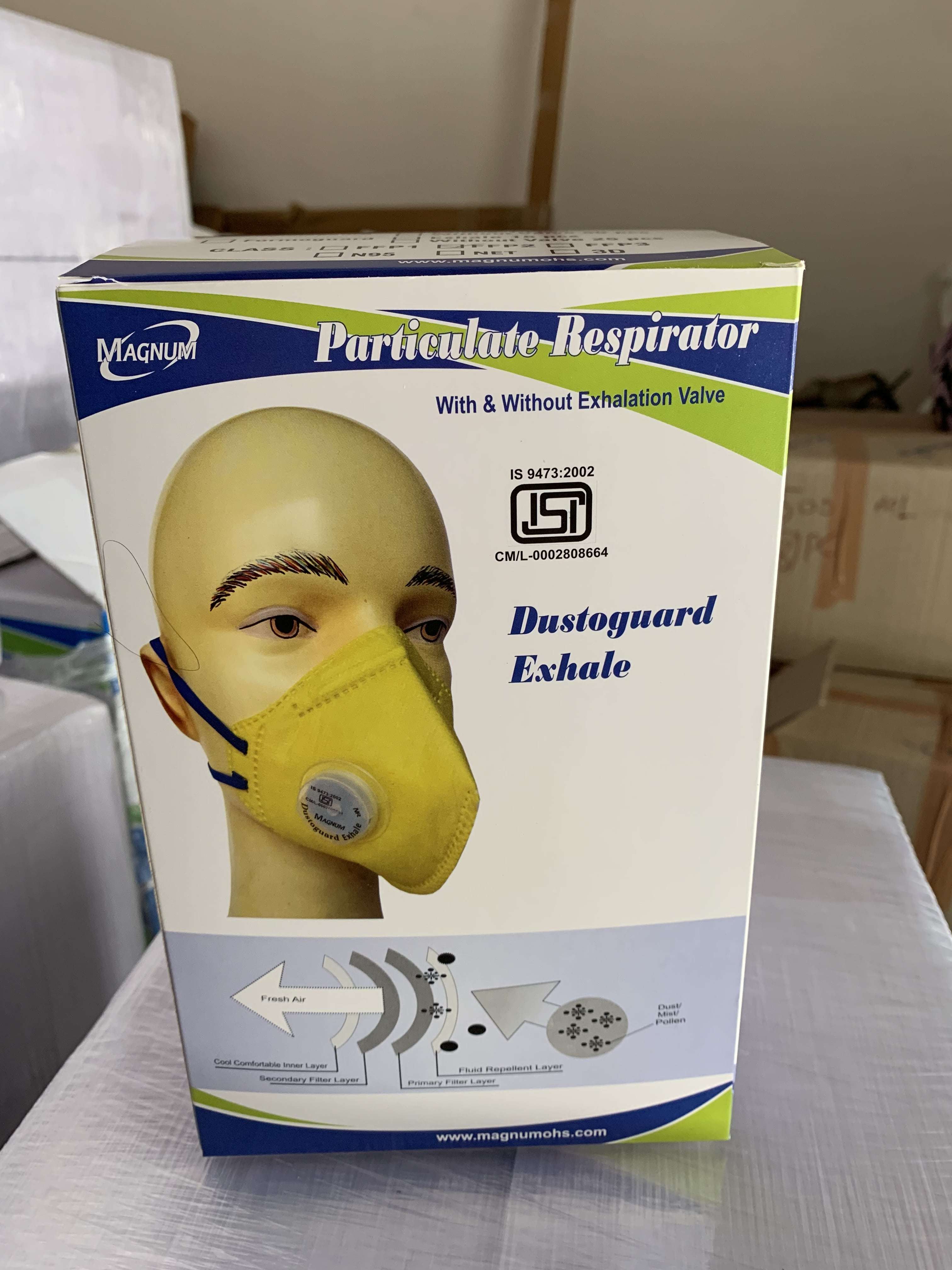 Magnum N95 Respiratory Mask - Isi & Niosh Certified, 95% Filter Efficiency, Yellow Color, Effective Covid-19 Protection With Expiratory Valve