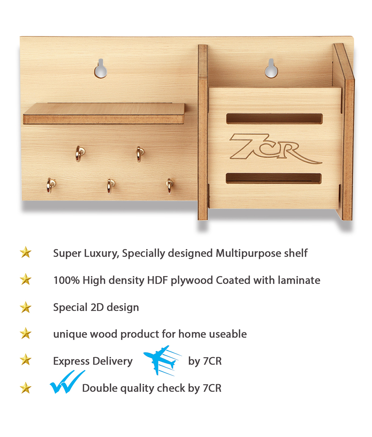 Designer Key Holder - Wood | High Strength, Multi-key Organization, Wall-mountable Design For Effortless Key Management