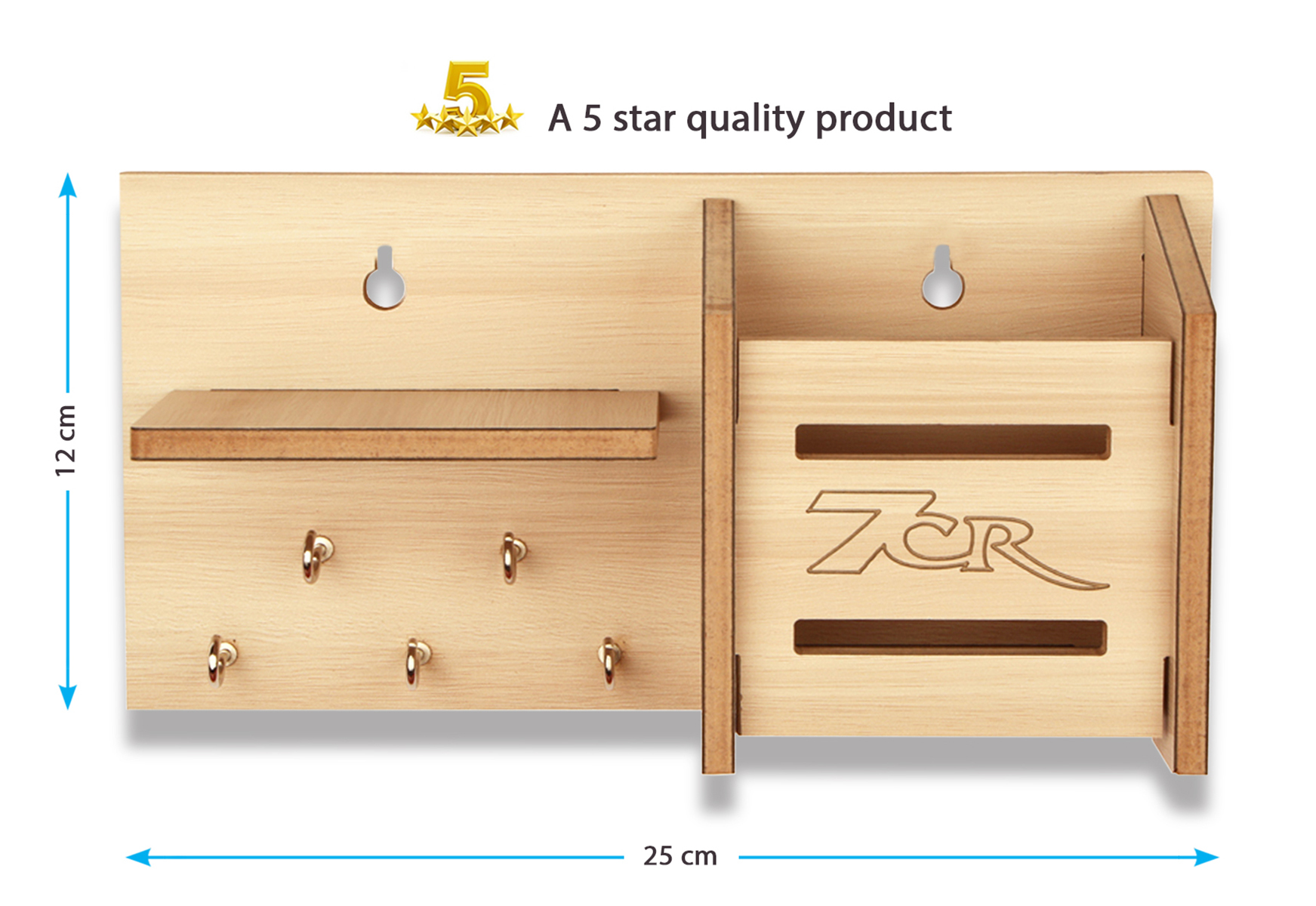 Designer Key Holder - Wood | High Strength, Multi-key Organization, Wall-mountable Design For Effortless Key Management