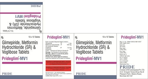 प्राइडग्लिम एमवी1 मिलीग्राम (ग्लिमीप्राइड+मेटफोर्मिन+वोग्लिबोस)