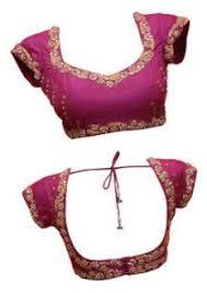 Ladies Blouse - Silk Fabric, Short Sleeves, Pink Color - Embroidered, Round Neckline, Hook and Eye Closure