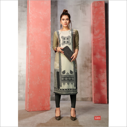 Ladies Block Print Kurti - Cotton, Size S-XXXL, Color: Ivory White | No Fade, Quick Dry, Long Sleeve, Modern Casual Ethnic Wear