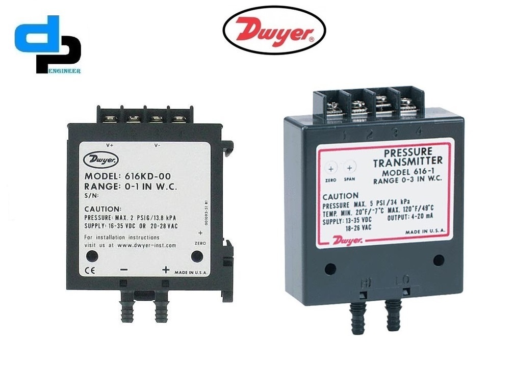 Dwyer 616kd-a-03 Differential Pressure Transmitter - Metal Alloy, 0-5" W.c. Range, Black Color | One-touch Digital Push-button Calibration, Accurate To 0.25% Fs, Compact Design For Oem Applications