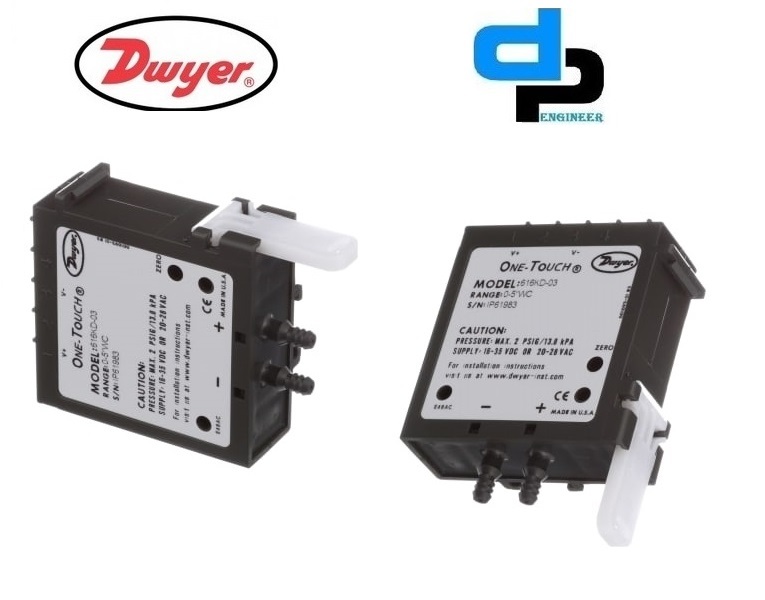 Dwyer 616kd-a-03 Differential Pressure Transmitter - Metal Alloy, 0-5" W.c. Range, Black Color | One-touch Digital Push-button Calibration, Accurate To 0.25% Fs, Compact Design For Oem Applications