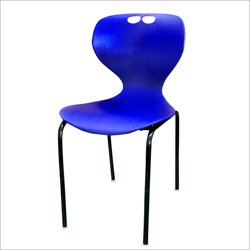 Cafe Table & Chairs - Plastic Seat with Metal Legs, Standard Chair Height, Blue Color, Stackable Design, Curved Backrest, Lightweight Structure