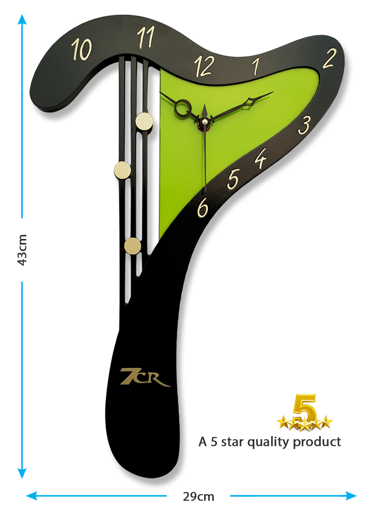Black And Green 7 Shape Wall Clock