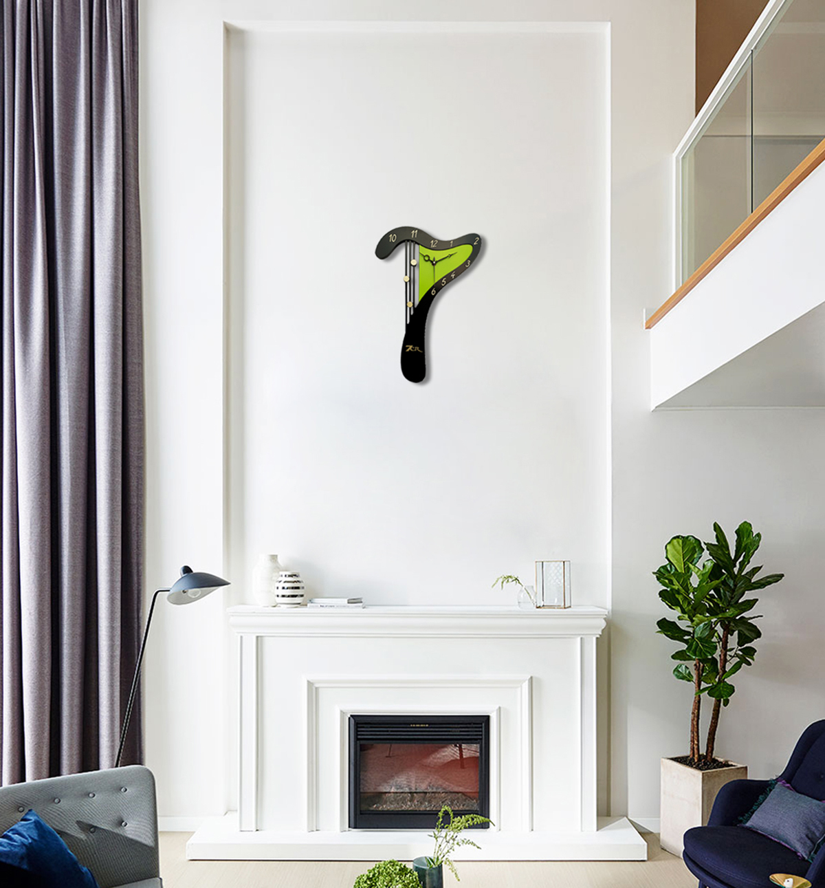 Black And Green 7 Shape Wall Clock