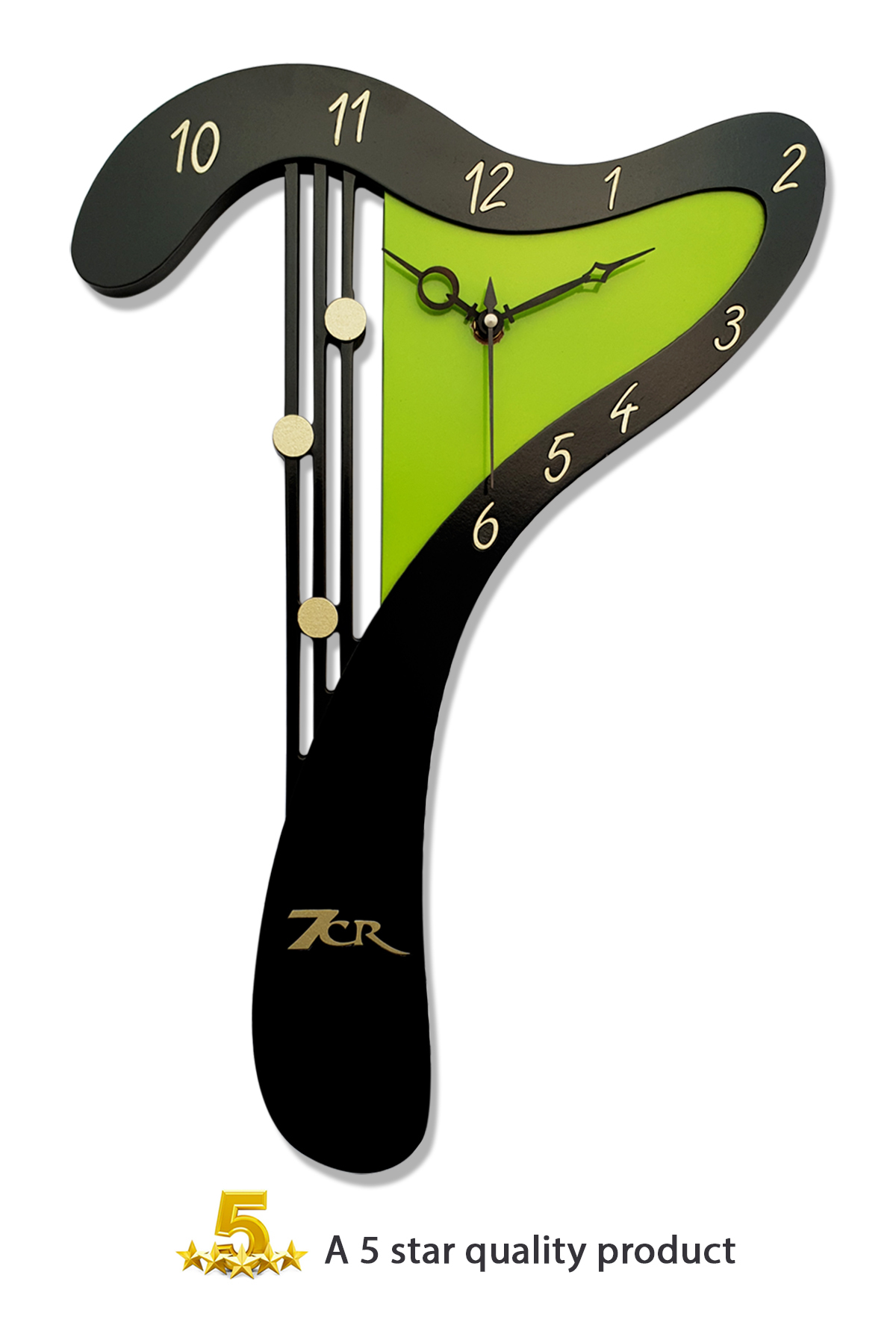 Black And Green 7 Shape Wall Clock