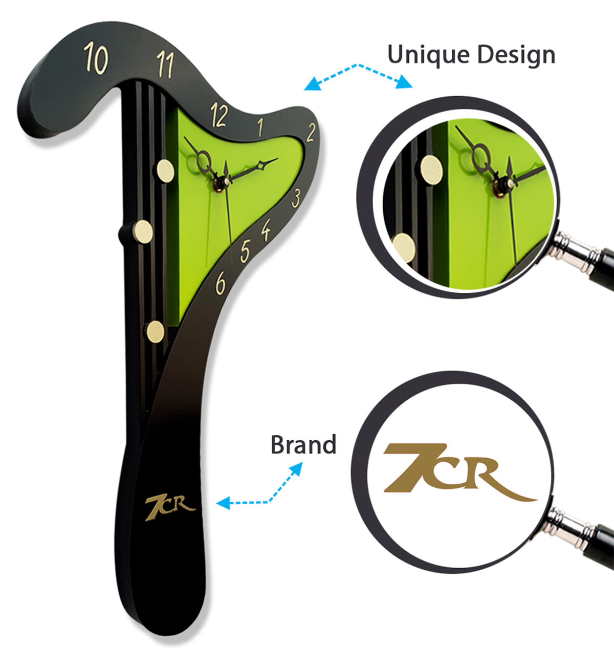 Black And Green 7 Shape Wall Clock