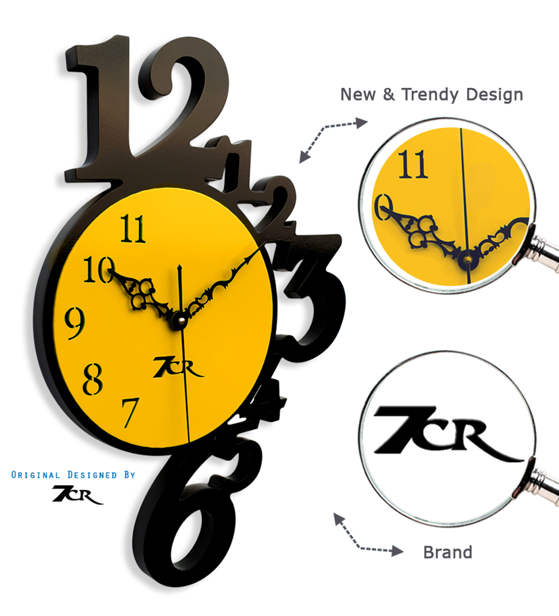 Black And Yellow 12 To 6 Wall Clock