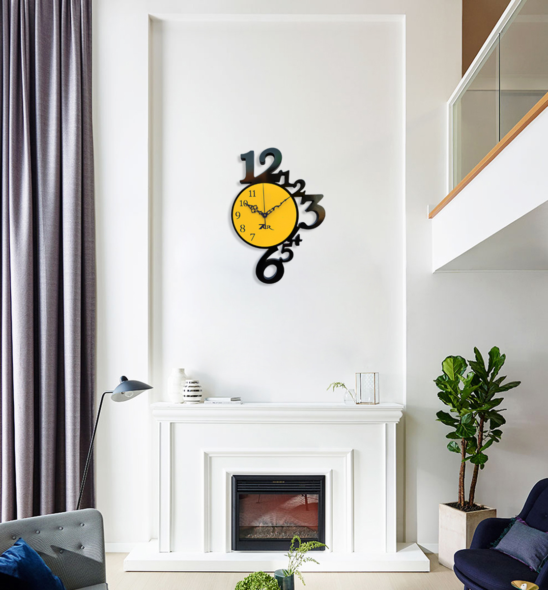 Black And Yellow 12 To 6 Wall Clock