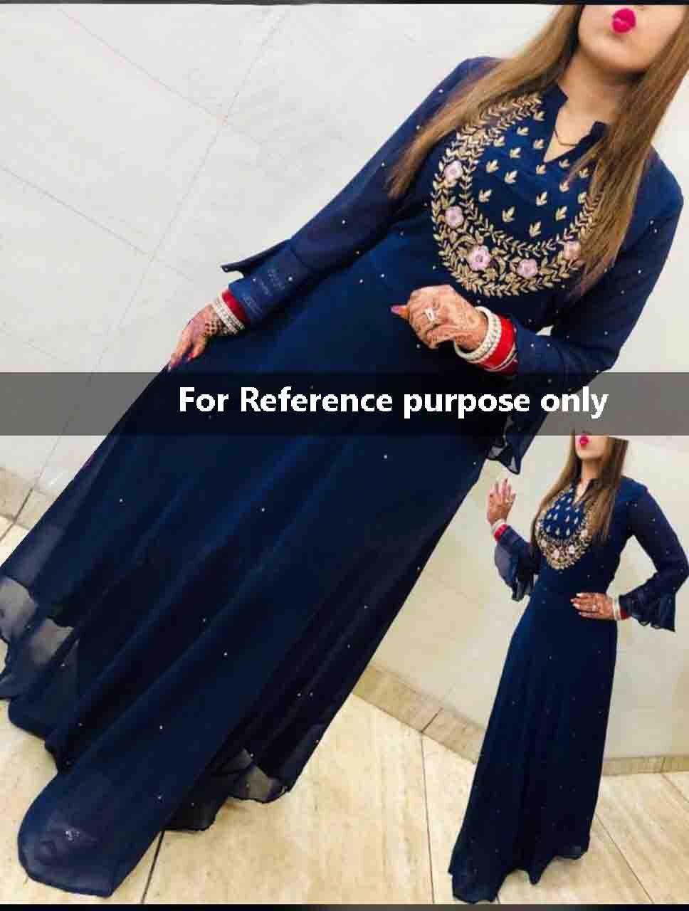 Fancy Long Kurti - Georgette Fabric, Size L (40) Xl (42) Xxl (44) | Multi Color, Embroidered Design, Bell Sleeves, Anti-wrinkle, Plus Size