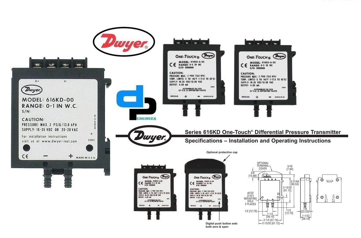 Dwyer Instruments Differential Pressure Transmitter - 0-25.00" Wc, 2.00% Accuracy, Black Plastic, One-touch Calibration, Din Rail Mount