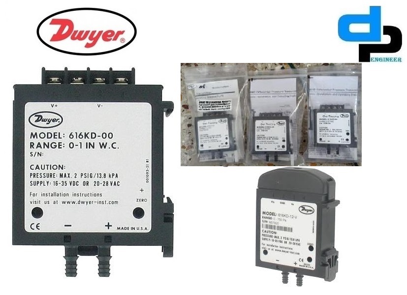 Dwyer Instruments Differential Pressure Transmitter - 0-25.00" Wc, 2.00% Accuracy, Black Plastic, One-touch Calibration, Din Rail Mount