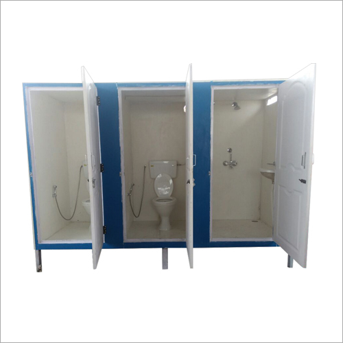 White & Blue Prefab Toilet Cum Bathroom Cabin