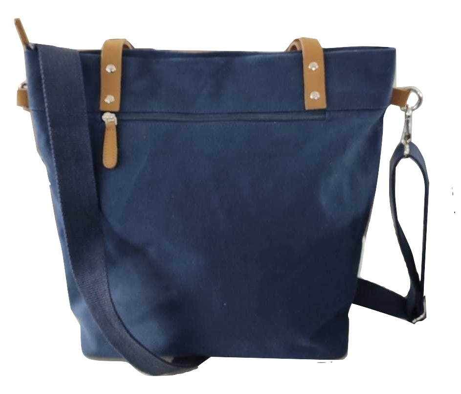 Genuine Leather Canvas Shoulder Bag - Dark Blue , Elegant And Fashionable Women's Handbag For Weddings, Parties, And Evening Events