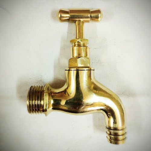 Brass Nozzle Cock - Brass Material, Polished Finish, Golden Color | Heavy-Duty Bathroom, Garden, Kitchen Fitting with 1 Year Warranty